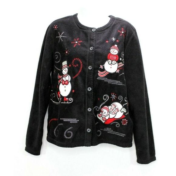 WOMEN'S FASHION BUG SNOWMAN FLEECE JACKET-SIZE: Medium Christmas - Picture 1 of 11